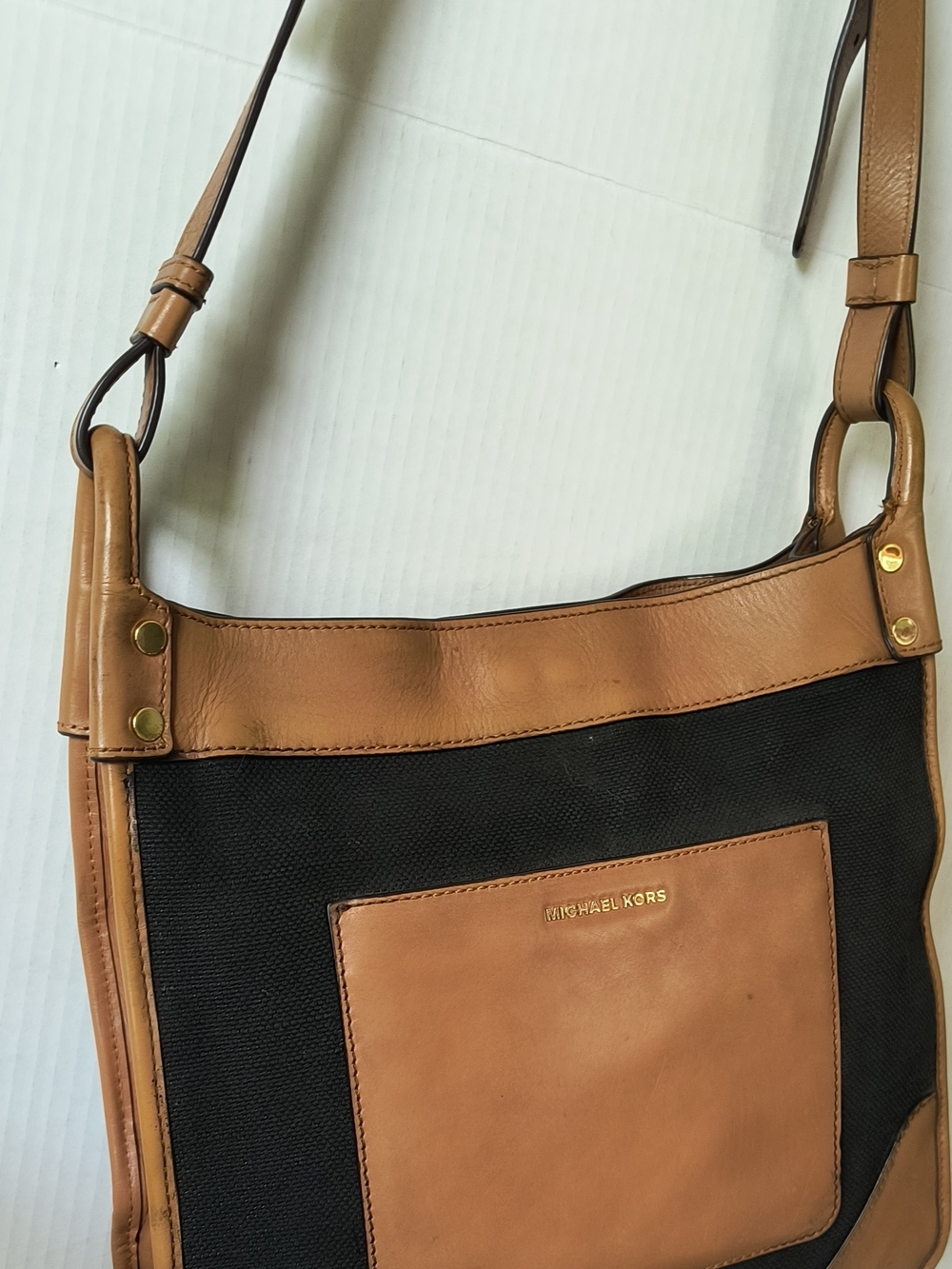 Michael Kors Tan and Black Leather-Trim Shoulder Bag